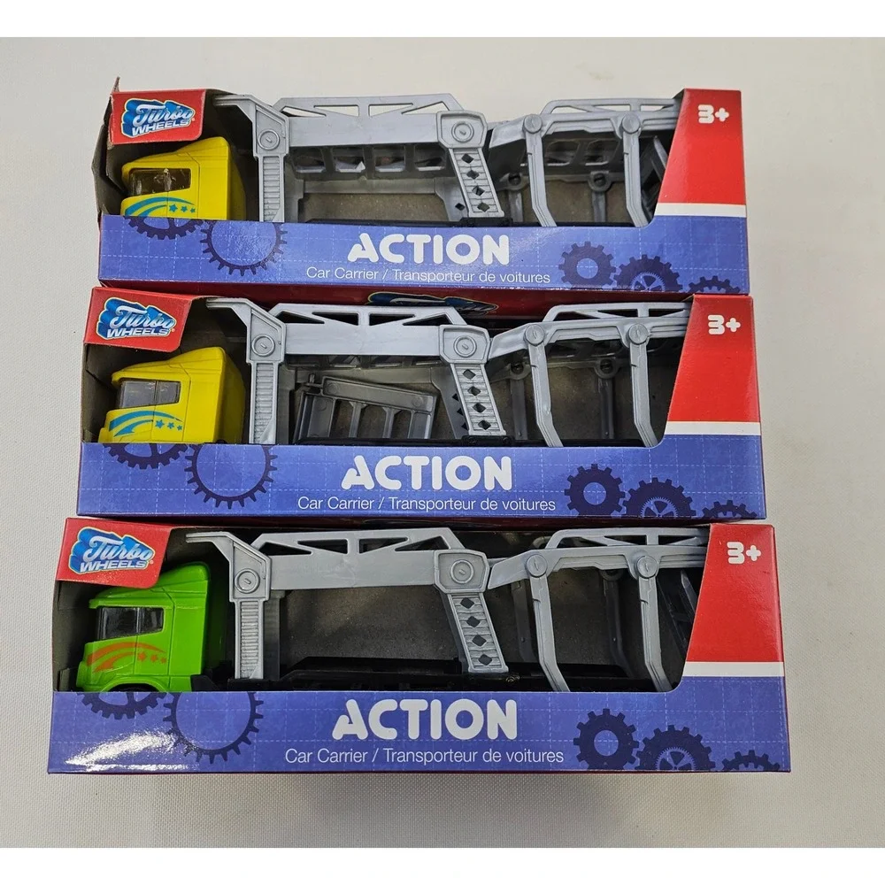 Turbo Wheels Action Car Carrier Toy Truck Lot of 3 Yellow Green Transporters